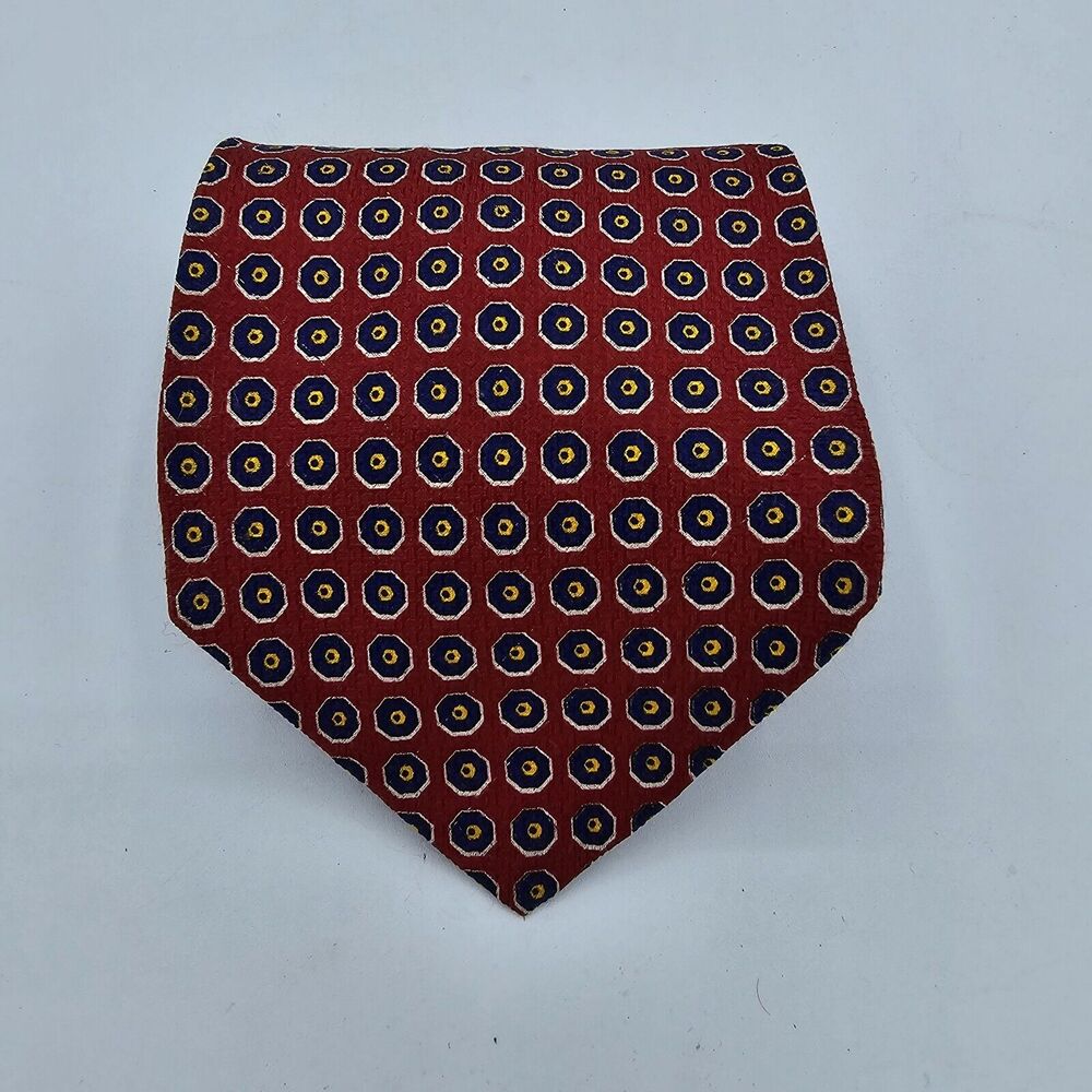 Mens Necktie Ralph Lauren Made in Italy Silk Tie Red Geometric 57 X 4 Vintage